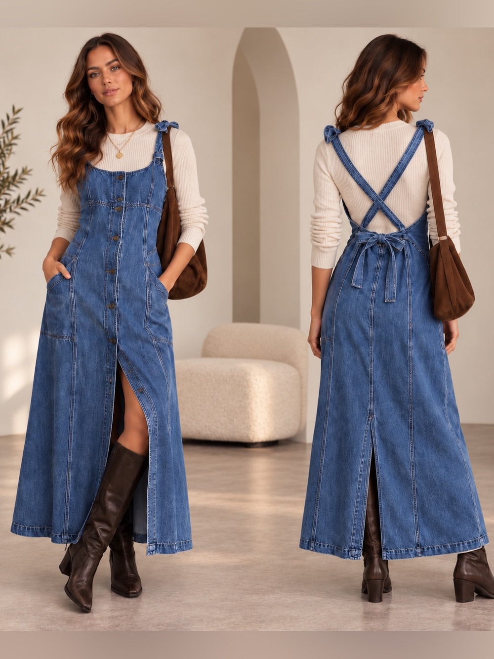 Free People We The Free Time After Time Denim Maxi Dress S NWT Open Back $168